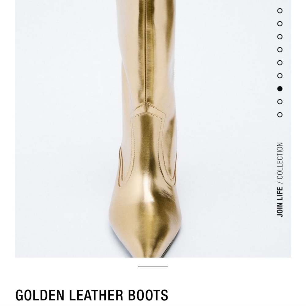 Zara NWT 38 7.5 Gold metallic patent leather boots cowboy heels patent b… - Picture 8 of 13